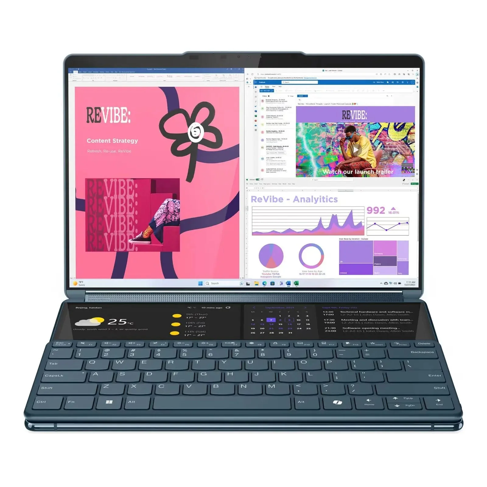 Yoga Book 9 2x 13.3" WQXGA+ OLED Dual-Screen Laptop U7-155U 32GB 1TB W11H Touch Tidal Teal [No Mouse/Touchpad] (Refurbished) - Image 3